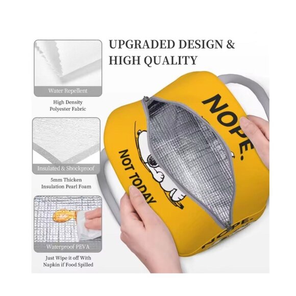 Snoopy Yellow Insulated Lunch Bag Not Today Peanuts Tote - Picture 3 of 5